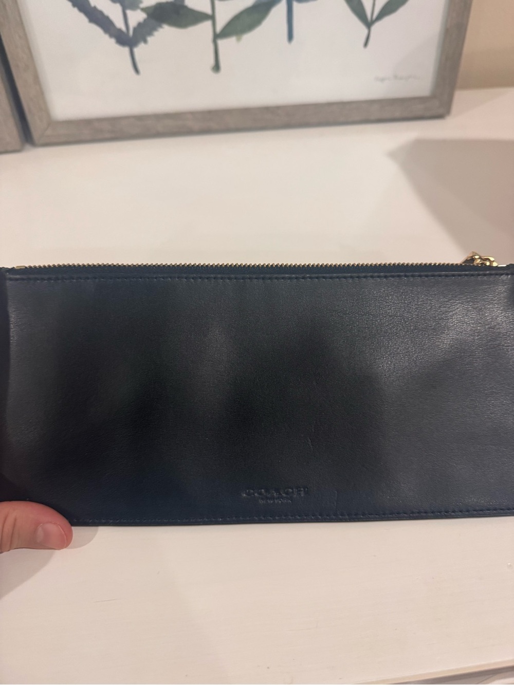 Coach Leather Zip Pouch in Deep Navy with Gold Hardware